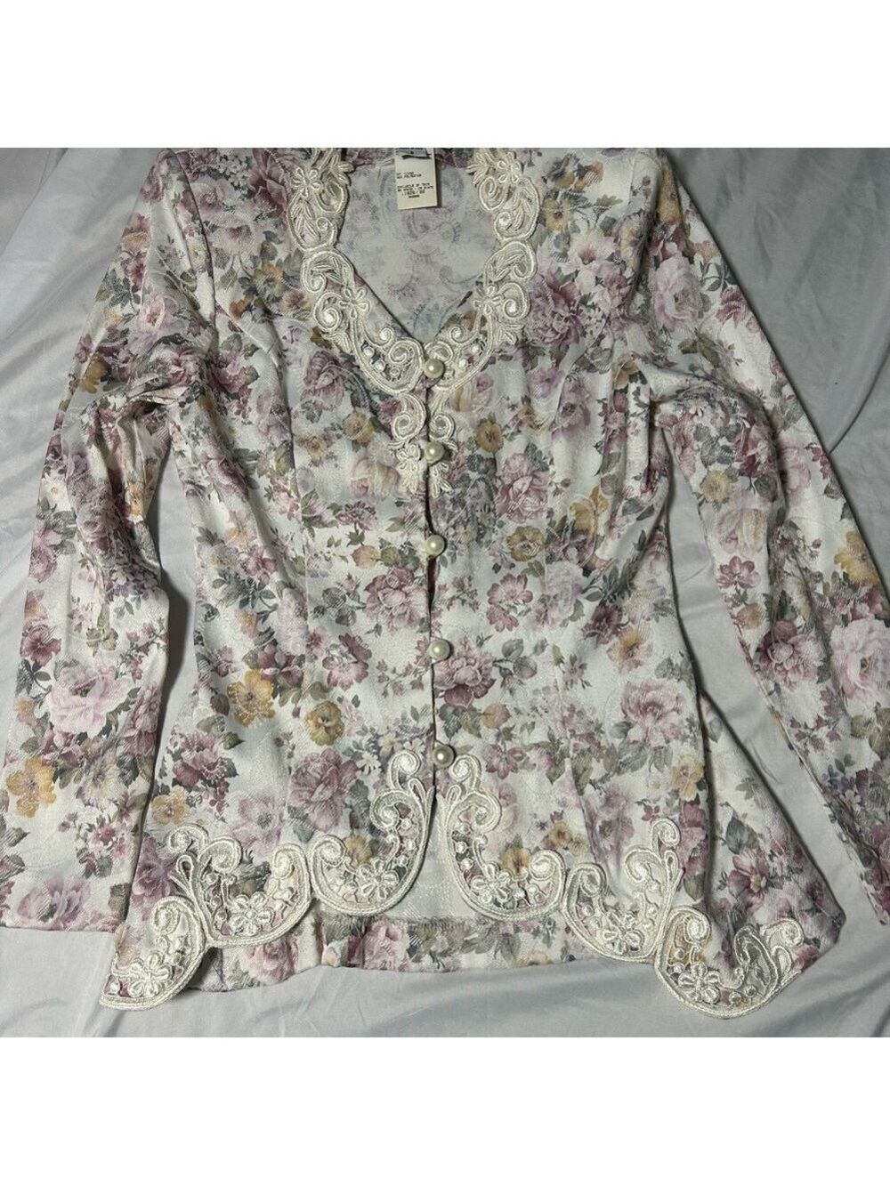 Scott McClintock Vintage 80s Ivory Brocade Skirt Suit Size 8 Petite Pearl Lace - Picture 4 of 16